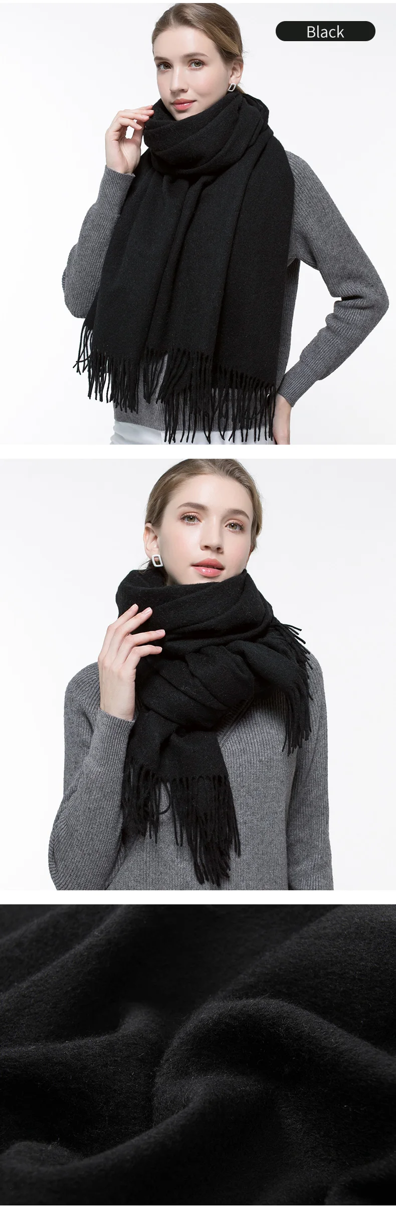Wither Pure Wool Scarf Women Brand Thicken Warm Echarpe Wraps for Ladies Foulard Femme Solid Camel Merino Wool Scarves
