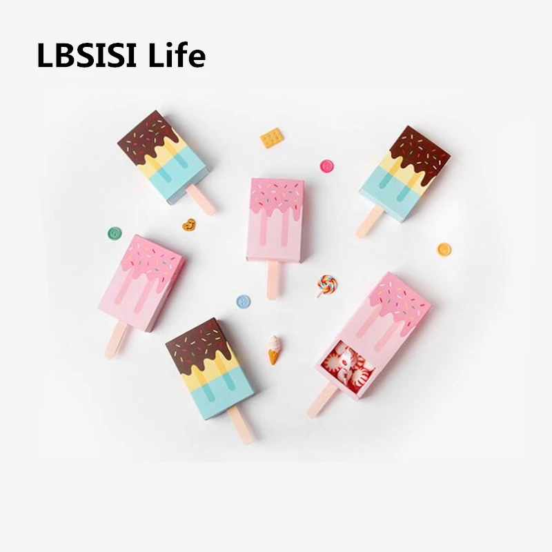 

LBSISI Life 20Pcs/Lot Ice Cream Shape Gift Candy Cookie Boxes Kids Party Favor Box Gift Packing Bags