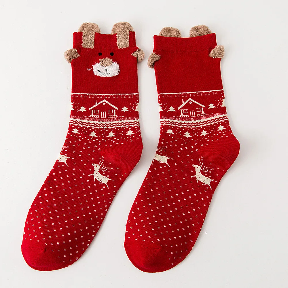 Новинка, женские носки, зимние теплые рождественские подарки, мягкие хлопковые носки, милые носки с Санта Клаусом и оленем, рождественские носки, милые FB