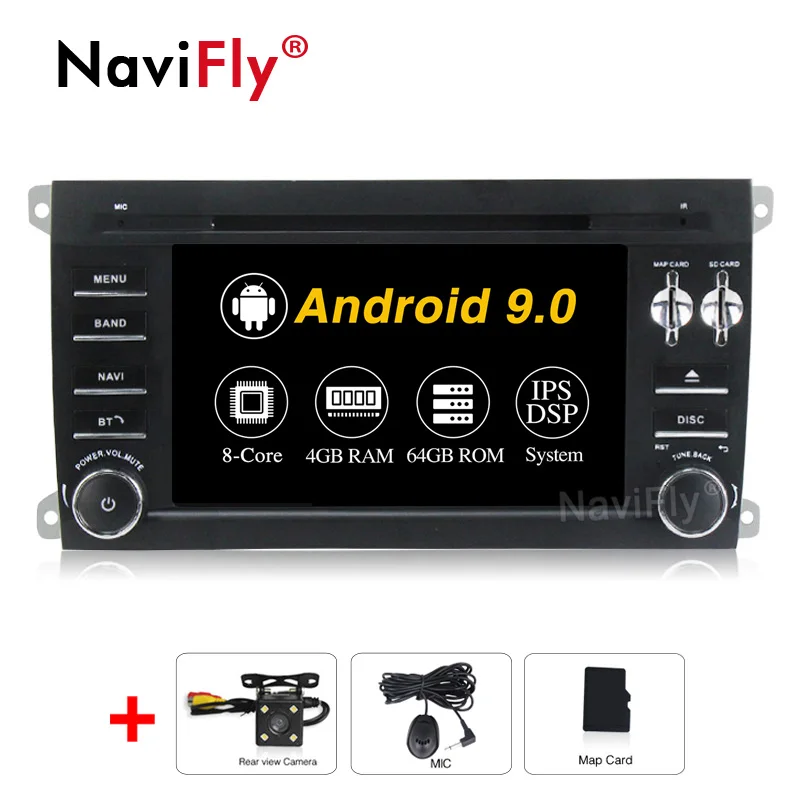 NaviFly Autogps 7 дюймов 2 din ips DSP Android 9 автомобильный dvd-радиоплеер для Porsche Cayenne 2003-2010& Cayenne S& Cayenne GTS 2003 - Цвет: 4G-64GB-Camera