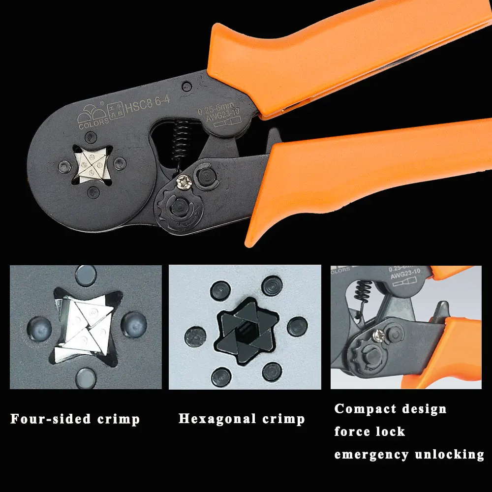 Трубчатые обжимные инструменты Мини Электрические плоскогубцы HSC8 10S 0,25-10mm2 23-7AWG 6-4A/6-6A 0,25-6mm2 высокоточные наборы зажимов