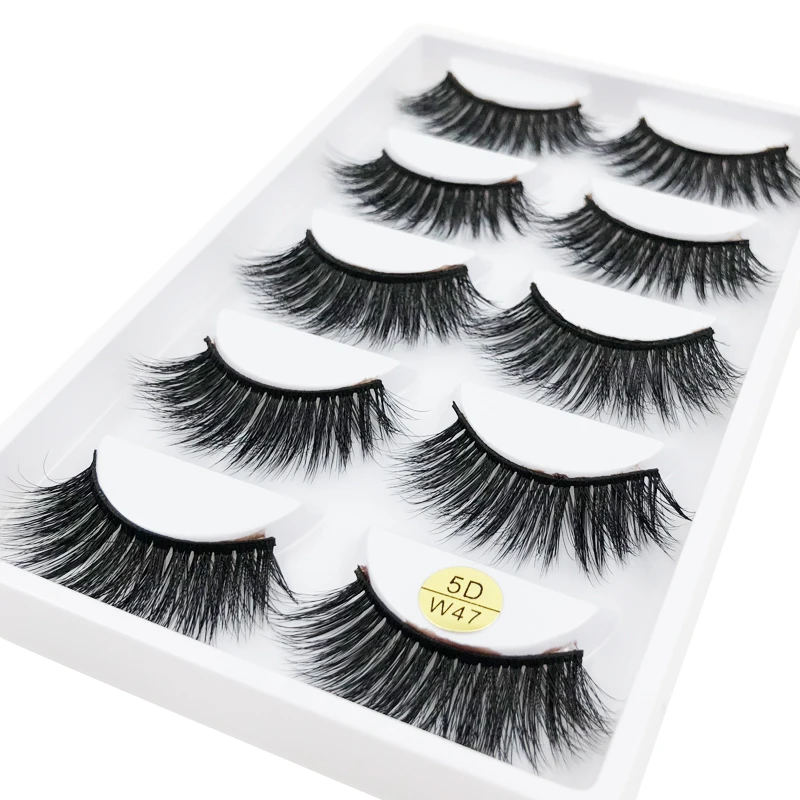 

High quality W series 100% handmade professional eyelashes 5 pairs 5D natural long mink eyelashes free shipping