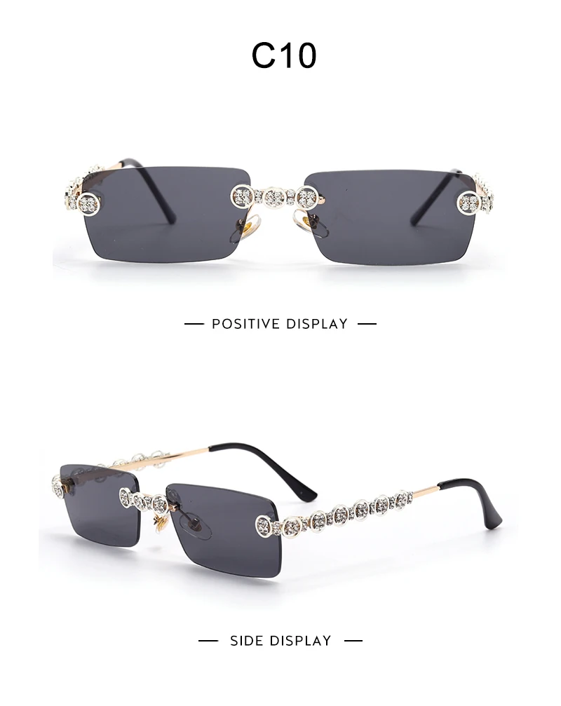 Rimless Diamond Sunglasses Women 2021 Rectangle Steampunk Sun Glasses Crystal Vintage Rhinestone Glasses Eyewear UV400 Oculos oversized sunglasses
