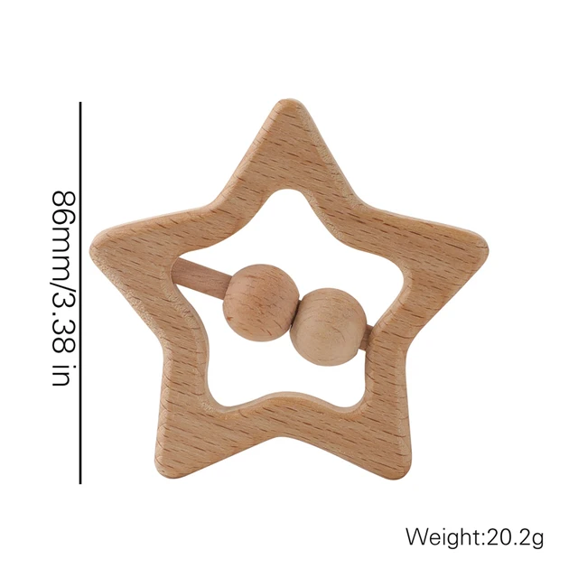 Baby Wooden Rattle Beech Bear Hand Teething Wooden Ring Baby Rattles Play Gym Montessori Stroller Toy Educational Toys for Kid set-25