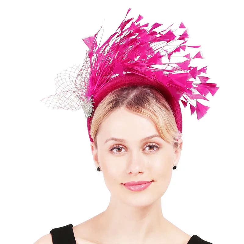 Beautiful gorgeous feathers headbands fascinators women ladies fancy mesh headwear vride wedding hair bands fashion accessories