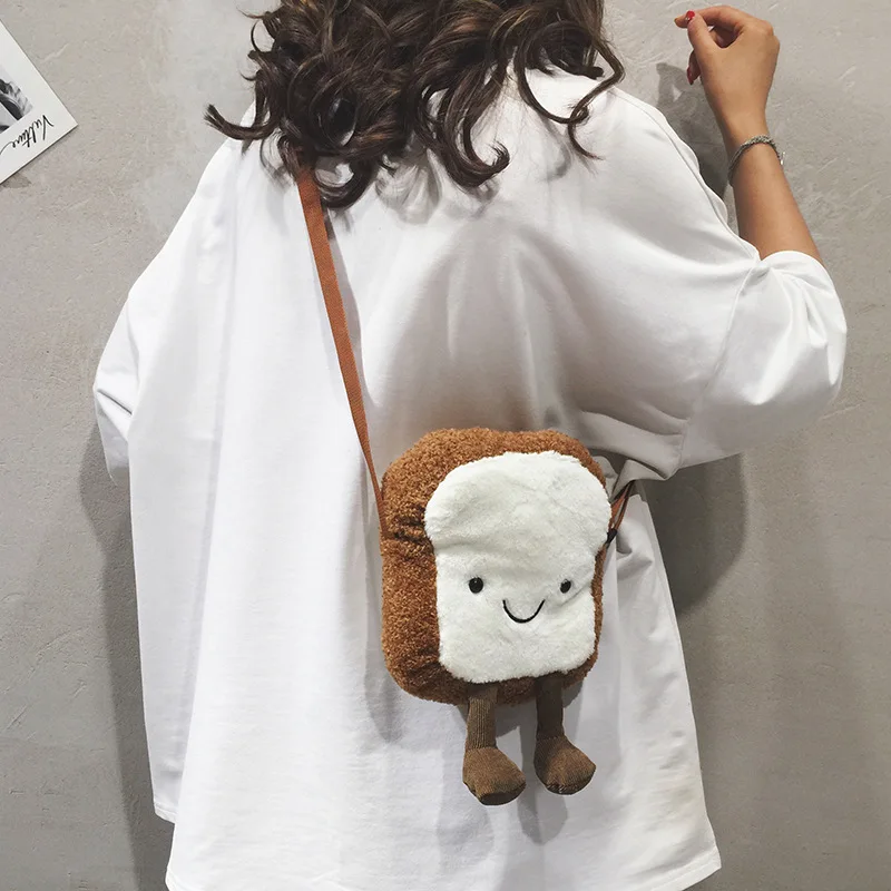 

South Korea INS Cute Embroidered Versatile Toast Purse GIRL'S Soft Adorable Bread Shoulder Bag Women's Soft Girl