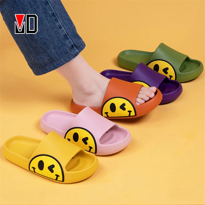 Mo Dou-zapatillas con cara sonriente para niños y mujeres, zapatos para interior del hogar, toboganes de calidad EVA, suaves y divertidas, para verano, 2021