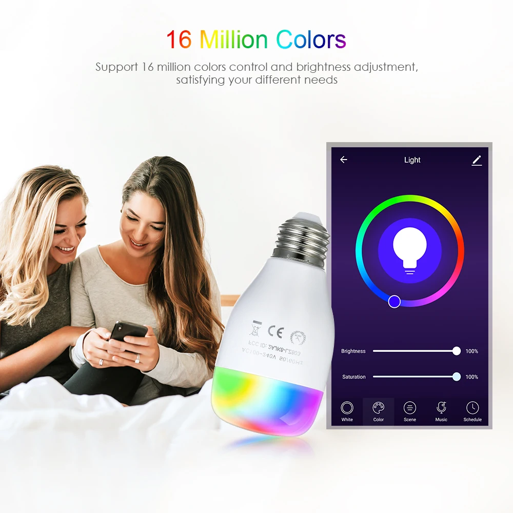 Wi-Fi умный светодиодный светильник интеллектуальная беспроводная лампа RGB Изменение цвета музыкальная лампа голосовое приложение управление Функция синхронизации многоцветный ed