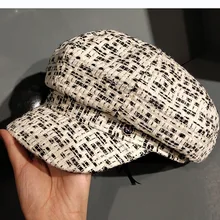 Новые женские шляпы твидовая клетчатая кепка газетчика с цепочкой с плоским верхом Козырек Кепка винтажная клетчатая Военная Кепка женские шапки осень/зима