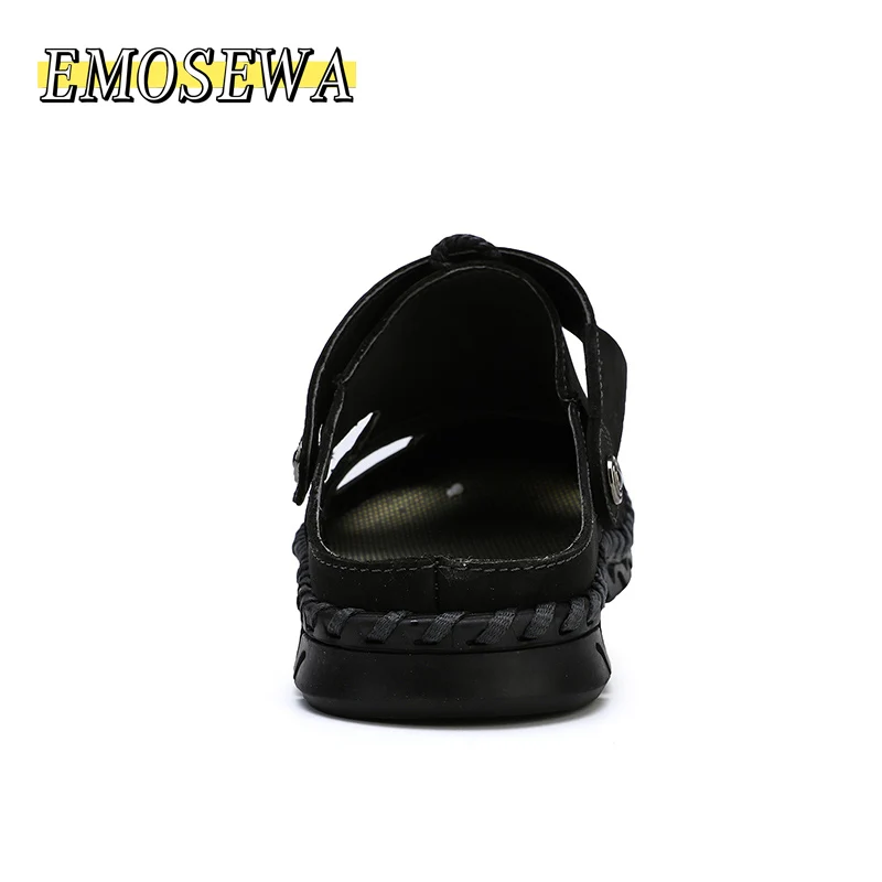 EMOSEWA Brand Summer Man Beach Cork Slippers Casual Men Buckle Genuine Leather Cut-outs Clogs Slides Slip on Shoes Plus 38-48