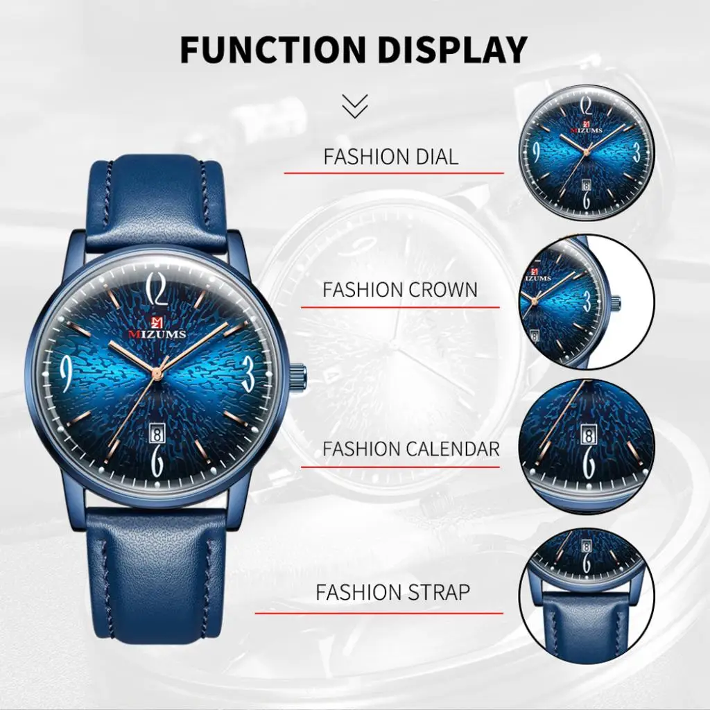 Minimalist Men's PU Leather Band Quartz Watch Waterproof Calendar Window Fashion Quartz Wristwatches 