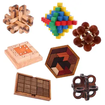 

Brain Teasers Wooden Puzzles for Kids IQ and Logic Test and Handheld Disentanglement Games Durable Wood Educational Toys