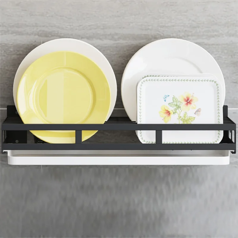 Free Of Punch Kitchen Shelving Wall Hanging Knife Rack Cutting Board Dishes Seasoning Black Storage Rack