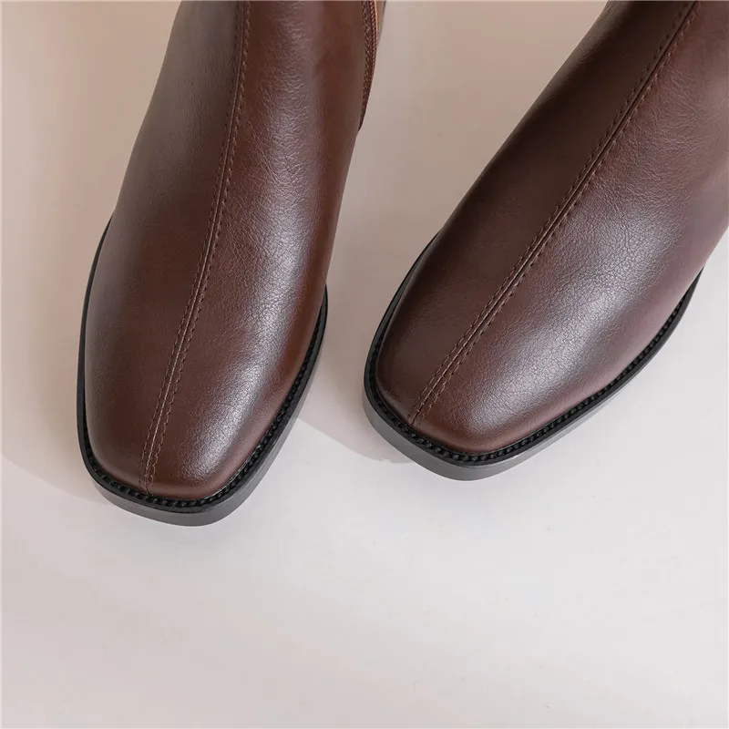 MORAZORA/Новинка года; Брендовые женские ботинки из натуральной кожи; женская обувь на высоком толстом каблуке с квадратным носком; зимние сапоги до колена; цвет черный, коричневый