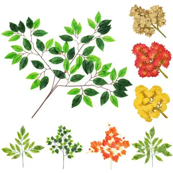 

12Pcs Artificial Plant Banyan Maple Tree Leaves Home Party Garden DIY Decoration Non-toxic Not Easy To Fade