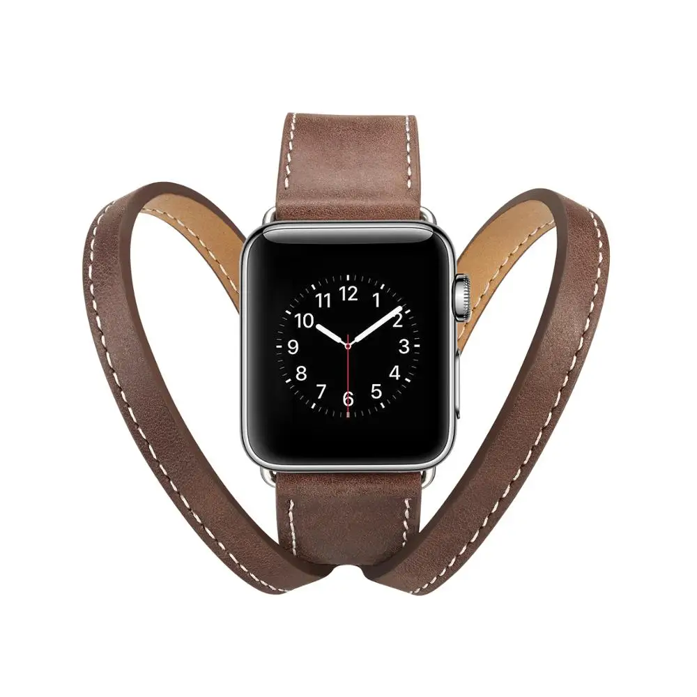 

Double circle Genuine cow Leather bands for apple watch series 5 4 3 2 1 soft Bracelet Strap for Iwatch 38MM 42MM 40MM 44MM