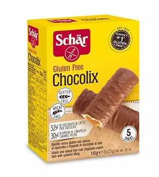 

Chocolix Barretta Dietetica con Ripieno al Caramello e Ricoperta di Cioccolato al Latte senza Glutine 110 G