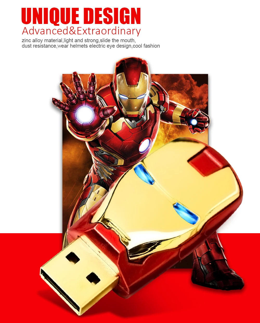 Железный человек, USB флеш-накопитель, 8 ГБ, 16 ГБ, 32 ГБ, 64 ГБ, 128 ГБ, металлический USB флеш-накопитель, светодиодный светильник, флеш-накопители, флеш-накопители, мужской подарок
