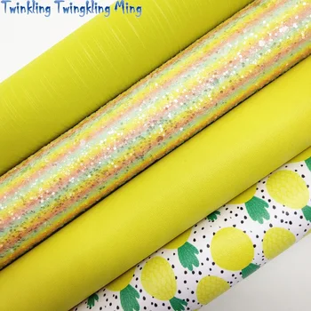 

YELLOW Stripes Glitter Leather, Lemond Printed Synthetic Leather, Plain Faux Fabric For Bow A4 21x29CM Twinkling Ming KM029