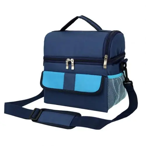 Navy Blue 2 Слои Коробки для обедов охлаждения термоизолирующий для пикника коробка для завтрака коробка для хранения сумка через плечо сумка-термос для еды Еда Stoarge контейнер - Цвет: Navy Blue