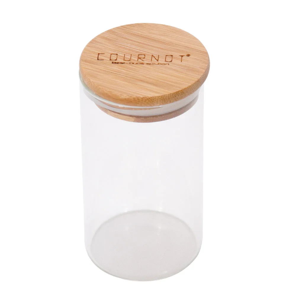 

COURNOT Multi-Use Containers Clear Glass Storage Jar With Bamboo Lid 361ML Big Volume Handmade Airtight Glass For Herb Tobacco