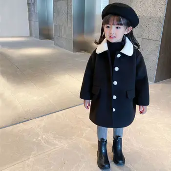 

Children Girls Coats Outerwear New 2020 Autumn Winter Girls Jackets Woolen Long Trench Teenagers Warm Clothes Kids Outfits W952