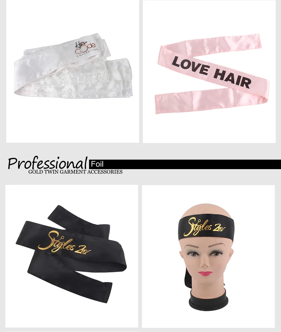 Лого по индивидуальному заказу, накладные человеческие волосы, атласная лента для волос с краями, индивидуальная печать, повязка на голову