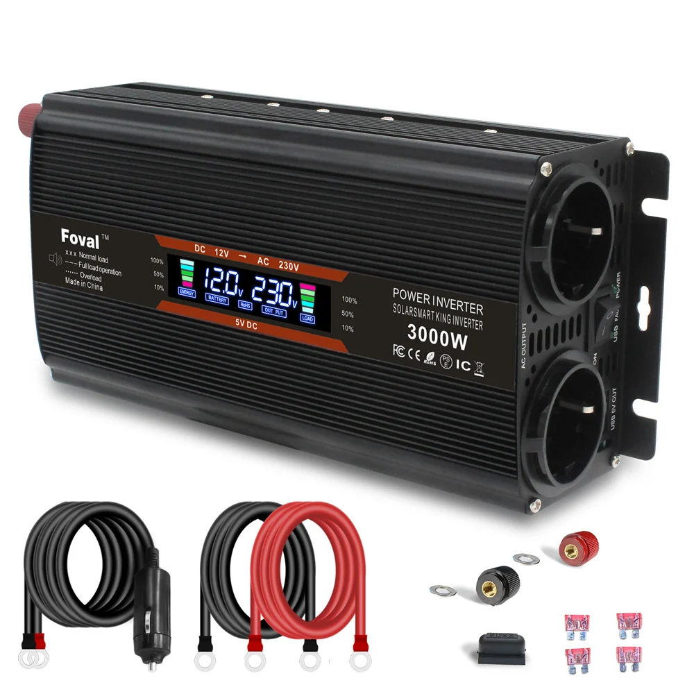 Onduleur de voiture écran LCD DC 12V à AC 220V 1500W / 2000W