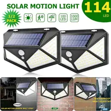 1000 lumens 114 LED Solar Light Outdoor Lighting 2400mah battery Wide-angle Security Motion sensor Wall Yard Garden Solar Lamp