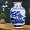 Jingdezhen Blue And White Porcelain Vase Landscape Painting Tabletop Flower Vase Modern Chinese Home TV Cabinet Ceramic Ornament 2