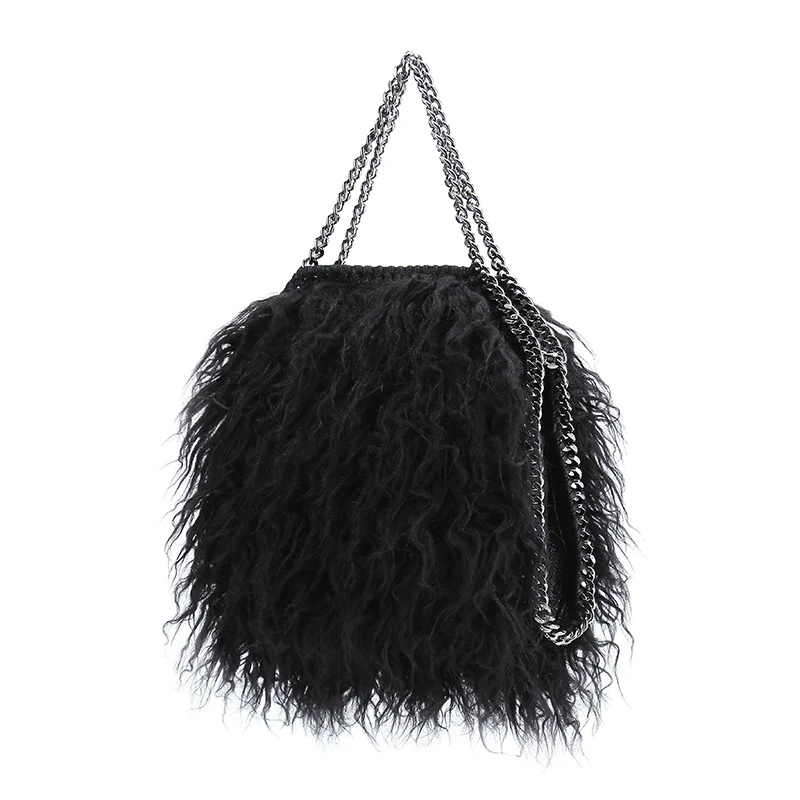 

Winter Casual Tote Faux Fur Totes Handbags Women Fashion Chain Crossbody Bags Pvc Leather Small 3 Chains Bag 3 size