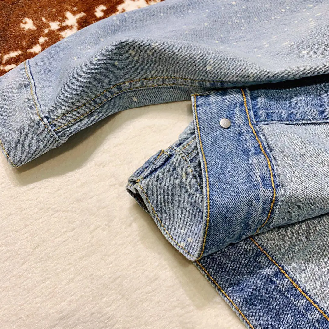 new ladies high quality fashion long sleeve lapel buckle denim jacket 0807