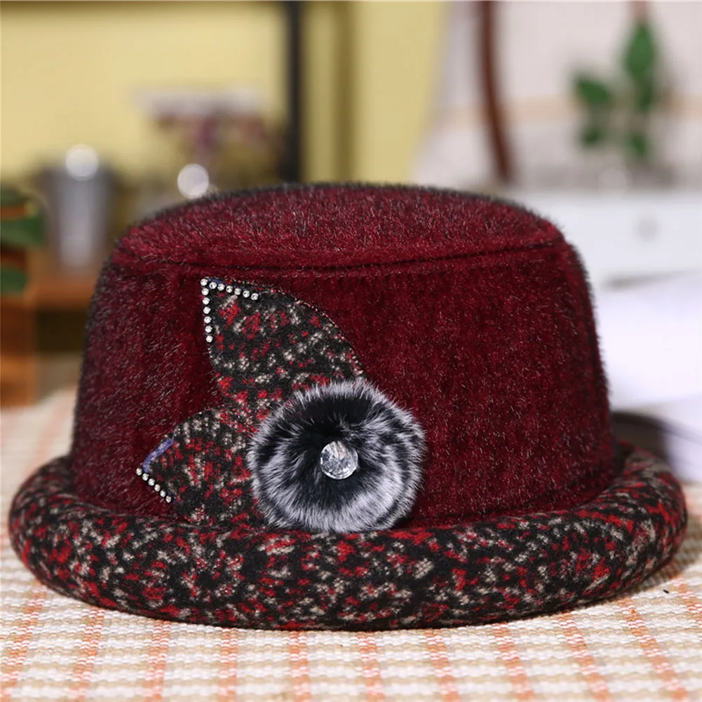 Wine Red Женские аксессуары осень зима Fedora среднего возраста топ шляпа Повседневная круглая Повседневная Мягкая винтажная искусственная шерсть головной убор подарок - Цвет: Wine Red
