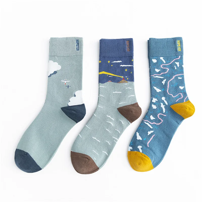 3 пар/лот зимние ретро женские Ван Гог Современная масляная краска хлопок роспись мир знаменитые носки искусство абстрактные счастливые забавные женские носки - Цвет: Мятный