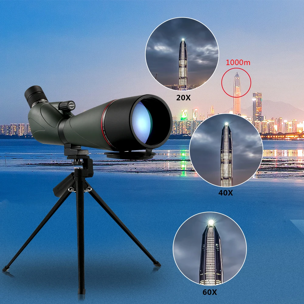 

Eyeskey 20-60x80 Angled Spotting Scope BaK4 Waterproof Fogproof Portable Travel Scope Monocular Telescope with Tripod Carry Case