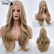 

Blonde Ombre Long Wave Daily Natural Synthetic Wigs For White Women Heat Resistant Middle Part Female Cosplay Wavy Fibre Wig