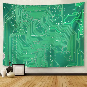 

Motherboard Close Up of Printed Green Computer Circuit Board Chip Memory Tapestry Wall Hanging for Living Room Bedroom Dorm