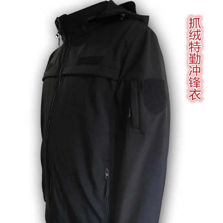 

New Style Black And White with Pattern Fleece Secret Service Raincoat Jacket Autumn & Winter plus Velvet Duty Coat Men's Waterpr