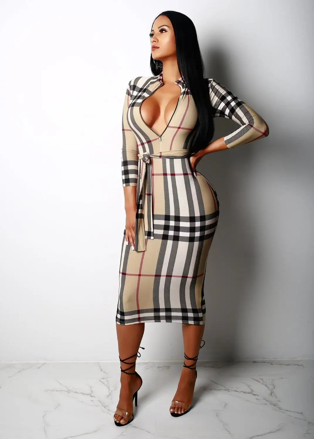 

2019 New Women Sexy Dress V-Neck Leopard Lattice Printed Waistband Long Sleeve Women's Party Dress Slim Plus Size Dress