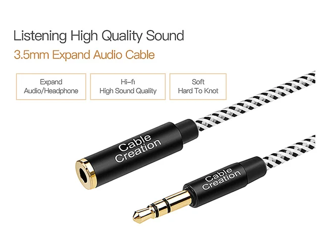 KINPS Braided 3.5mm Headphone Extension Cable – 4ft To 10ft, Gold Plated, Gray
