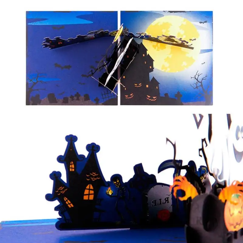  Spooky Pumpkin Ghost 3D Popup Halloween Card Color Printing Trick Or Treat Greeting Card with Invit - 4000073148980