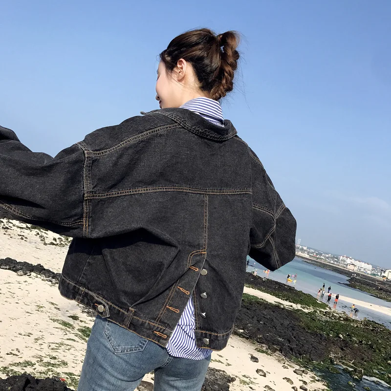 

2019 Spring And Autumn New Style Jeans Coat Female Spring Black And White with Pattern Loose-Fit BF Style Comfortable Short Coat