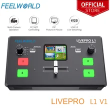 FEELWORLD-conmutador de mezclador de vídeo LIVEPRO L1 V1, multiformato, 4 entradas HDMI, producción de cámara, USB 3,0, transmisión en vivo, Youtube