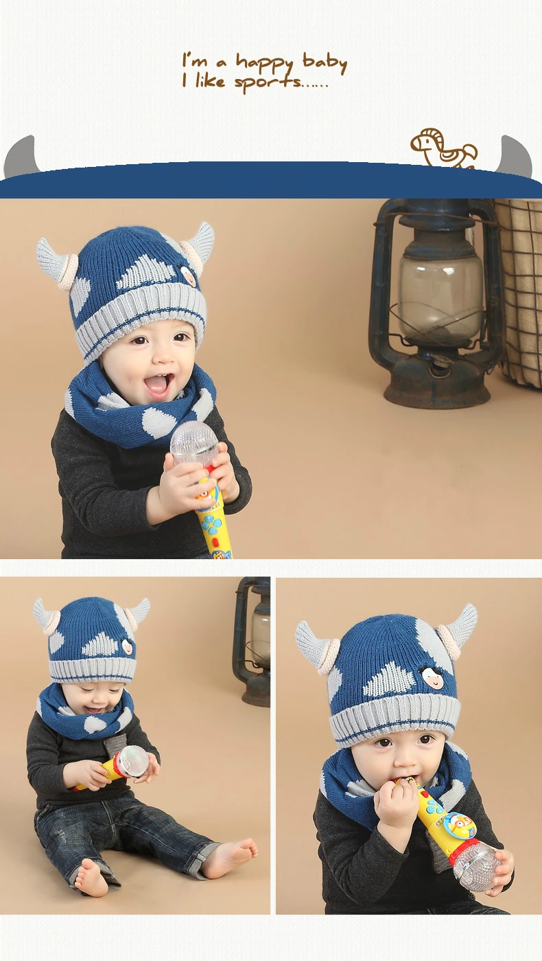1-2 лет, детская шапочка, шарф, комплект из двух предметов, зимняя бархатная теплая шапка для младенца, кашемировая форма мультяшной коровы