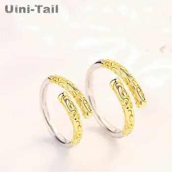 

Uini-Tail 2019 new listing 925 sterling silver fashion personality gold supreme treasure gold hoop stick couple open ring ED494