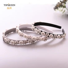 TOPQUEEN S101-FG ручной работы Свадебный головной убор с жемчугом в стиле барокко, жемчугом и бриллиантами, аксессуары для волос для невесты, вечерние
