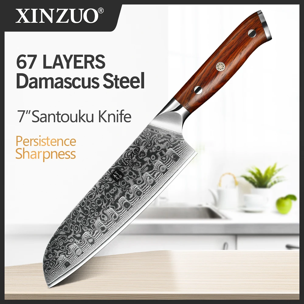 XINZUO 7" Santoku Knife Japanese Style Chef Knife VG10 Damascus Steel