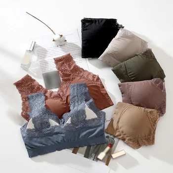 

Solid Color Female Gathered Bras Underwear Tube Tops Women Fitness Sport Bras Sexy Lace Wrapped Chest
