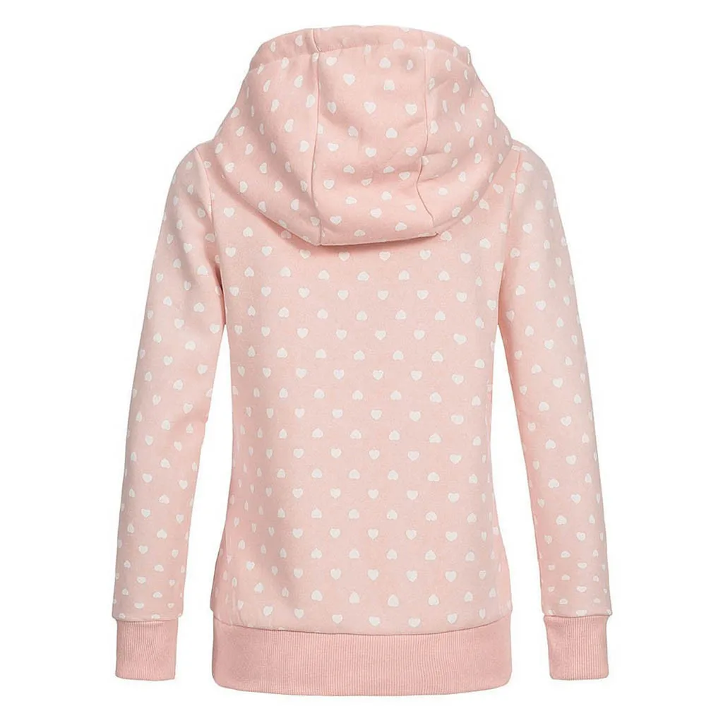 JAYCOSIN sports style fashion ladies pocket hooded sweatshirt casual heart-shaped printing sweatshirt daily birthday gift