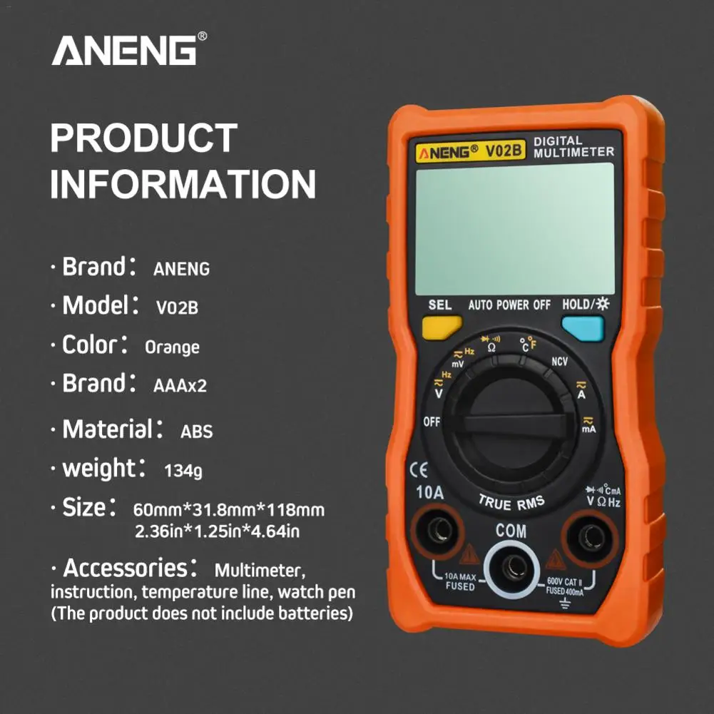 V02B LCD Digital Multimeter AC DC Voltage Diode Freguency Multitester Current Tester Luminous Display with Buzzer Function